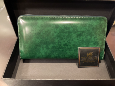 HAFOS財布 メンズ 長財布 コードバン調×牛革 レザー【緑】